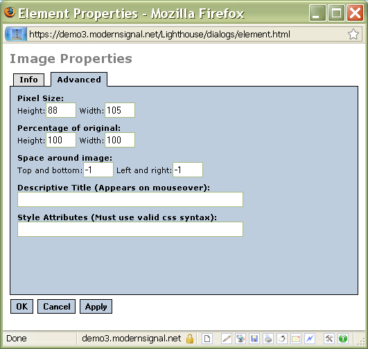 Image properties advanced tab