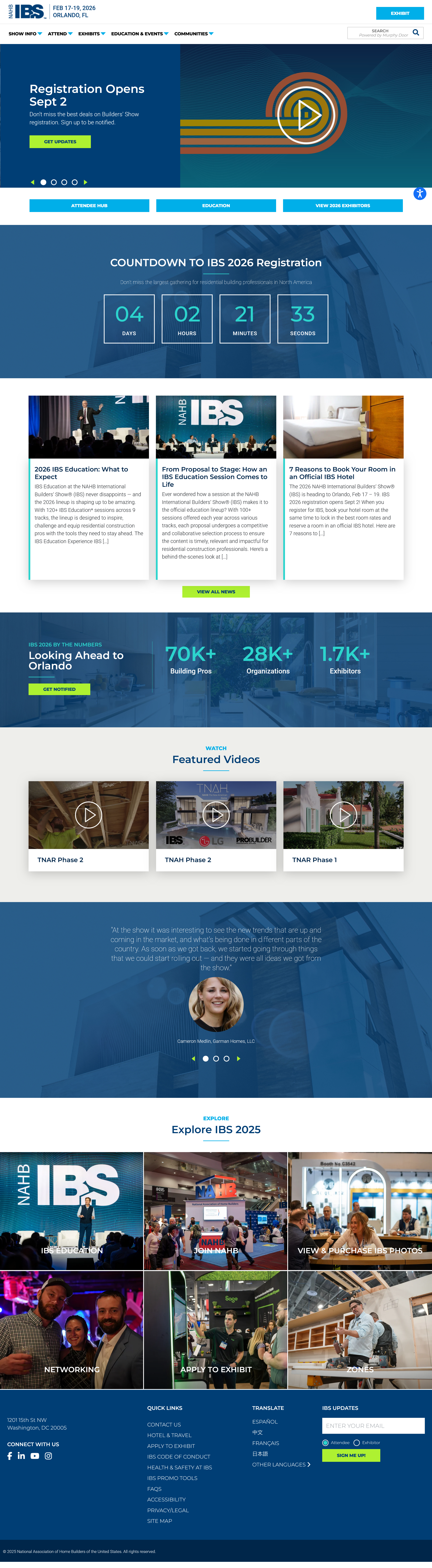 International Builders' Show website with exhibitor, education and show planner tools