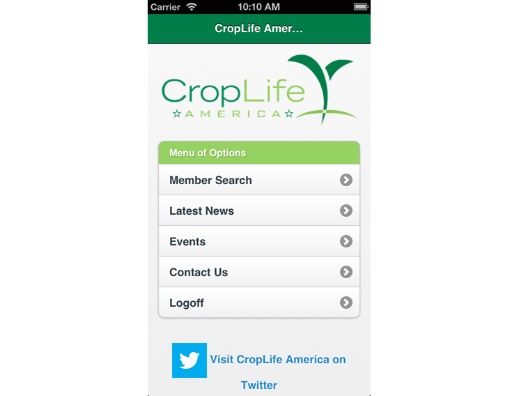 CropLife America Mobile App index screen