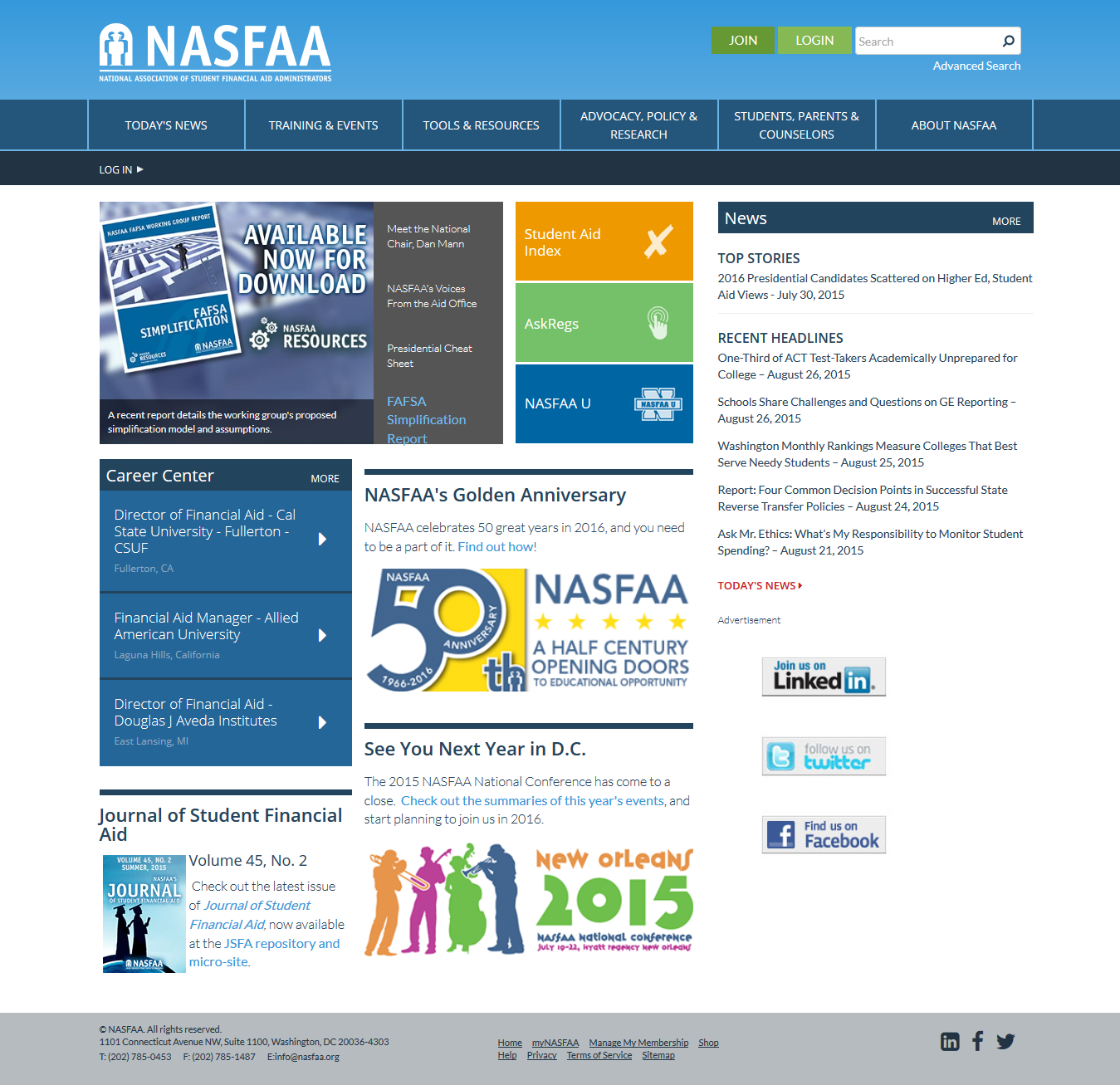 National Association of Student Financial Aid Administrators Screenshot